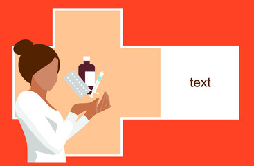 The girl offers medicine, health. Pharmacist. Nurse. Doctor.