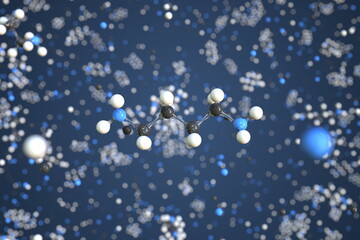 Putrescine molecule made with balls, conceptual molecular model. Chemical 3d rendering