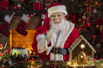 Festive interior inside wooden house, New Year's cheerful mood Spirit of Christmas