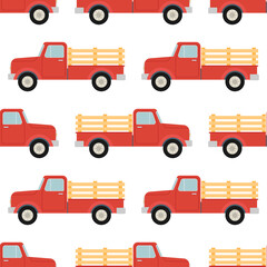 Red pickup seamless pattern isolated on white background. - obrazy, fototapety, plakaty