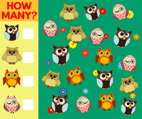 Cartoon Illustration of Educational Counting Activity Game for Children with Bird Characters