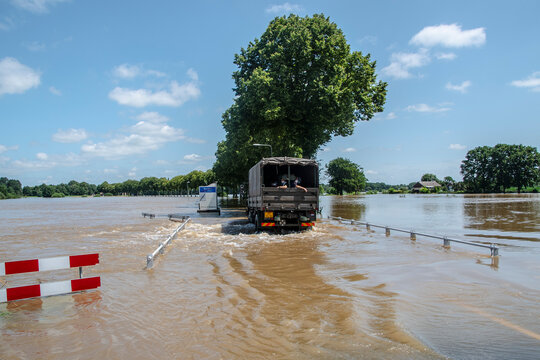 Flood conditions in the province Limburg, streets full of water, residents evacuate, Netherlands, July 17, 2021