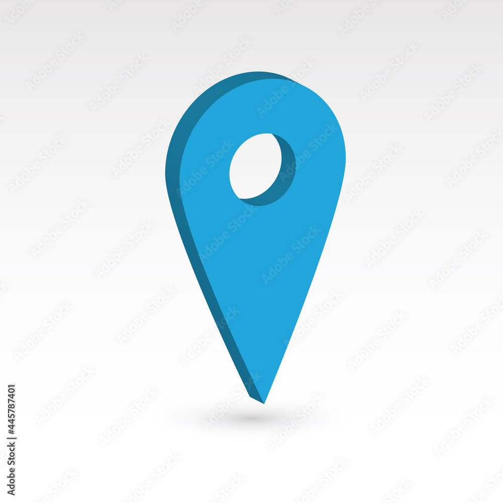 Aufkleber map pointer - blue 3d vector object with dropped shadow. location mark.