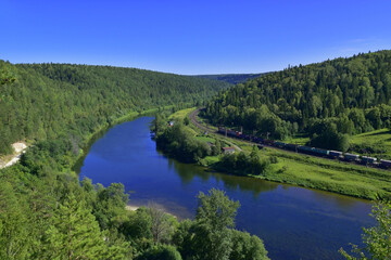 Fototapeta premium Sylva River and Trans-Siberian Railway