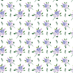  pattern with watercolor flowers lilac on white background