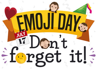 Ribbon with Funny Emojis promoting its Celebratory Day, Vector Illustration