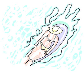 One line drawing of summer adventure concept.
One continuous line drawing of wotor sports, woman surfing in sea.

