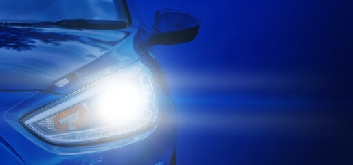 Car headlight. Lamp of modern car headlight. Close up view with copy space.