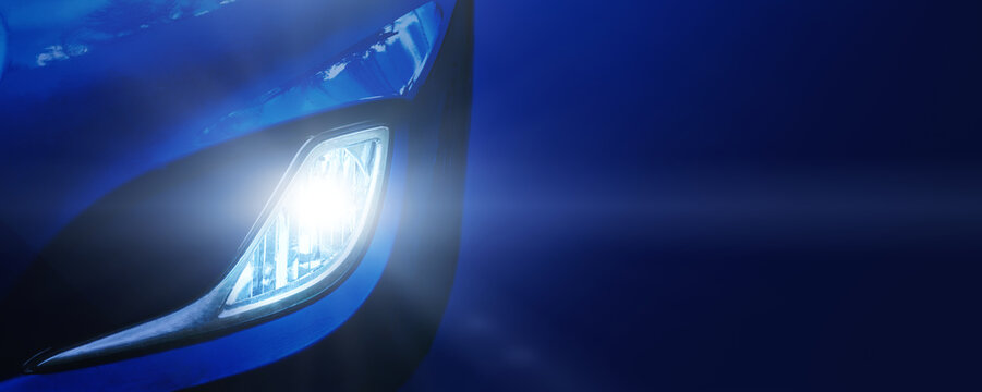 Car headlight. Lamp of modern car headlight. Close up view with copy space.