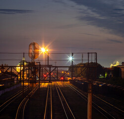 Railway station at night just before dawn in Ukraine