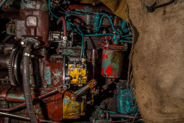 Old colored tractor details macro