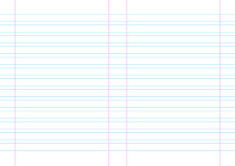 Empty lined page notebook school blank pad, vector background. blue striped copybook. red ruled double sheet grid