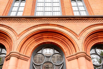 Old red brick colonial church background