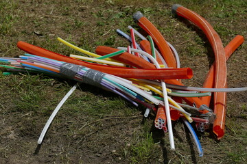 Fiber optic cable laying in the ground, buried cable for faster internet, Hanover, district Lister...