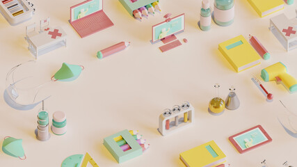 Back to school landing page template with 3D rendering objects composition