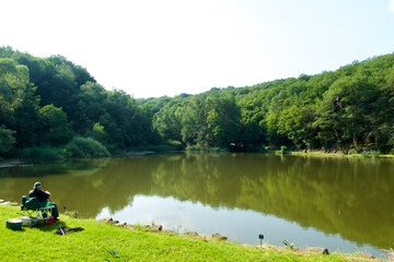 beautiful lake with an angler in Germany