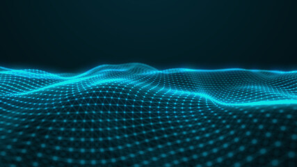 Abstract flowing smooth Plexus fractal waves background. Grid, mesh of dots and lines.