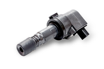 Ignition coil of Gasoline engine in white background use for texture and Clipping Path