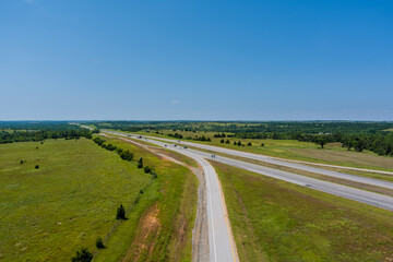Fototapeta na wymiar Panorama top view of original Route 66 roadbed near Clinton Oklahoma.