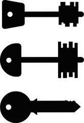 Vector illustration of the silhouettes of different styles or shapes of door keys