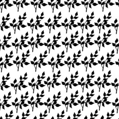 Black and white hand drawn seamless pattern with twigs. For textiles, notebook covers, cards and other printed products. Vector illustration. 