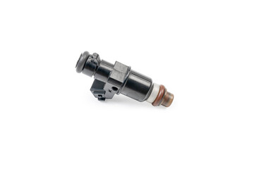 Old Gasoline injector part for car in engine system in white background