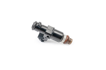 Old Gasoline injector part for car in engine system in white background