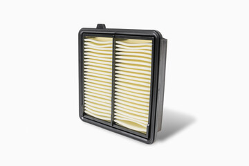 Air filter part for air filter system of car in white background texture and copy space