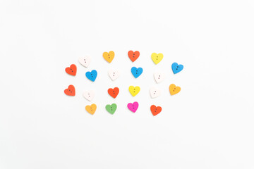 Minimal creative concept of bunch of colorful hearts.Flat lay.