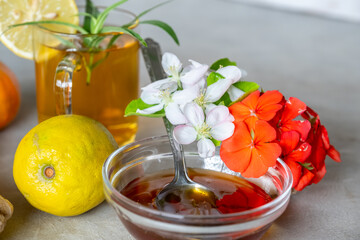 Natural honey with roses and citruses