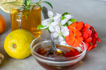 Natural honey with roses and citruses