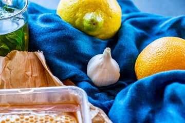 healthy honey with herbs, ginger, garlic and lemon