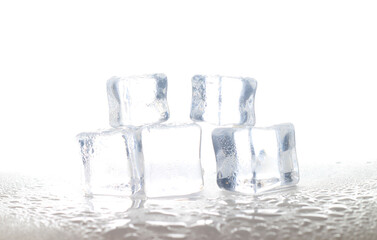 Photo of 5 wet artificial or fake ice cube at white background