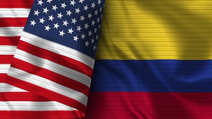 Colombia and United States of America Realistic Flag – Fabric Texture 3D Illustration