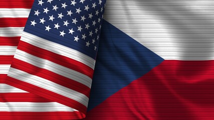 Czech Republic and United States of America Realistic Flag – Fabric Texture 3D Illustration