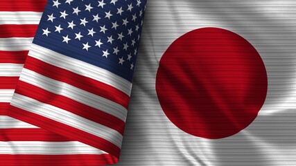 Japan and United States of America Realistic Flag – Fabric Texture 3D Illustration