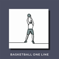 man play basketball jump shoot one line art continuous