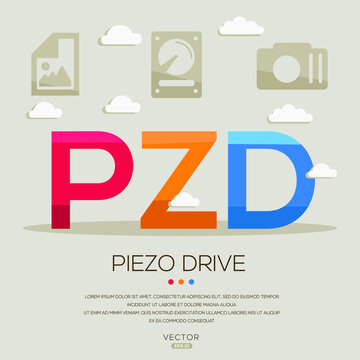 PZD mean (Piezo drive) photography abbreviations ,letters and icons ,Vector illustration.