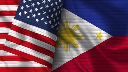 Philippines and United States of America Realistic Flag – Fabric Texture 3D Illustration