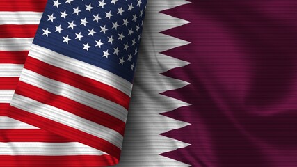 Qatar and United States of America Realistic Flag – Fabric Texture 3D Illustration