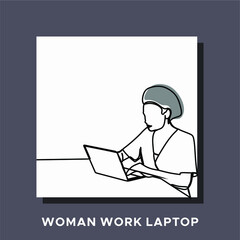 woman work with laptop one line art continuous