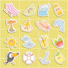 set of cute summer stickers or label collection