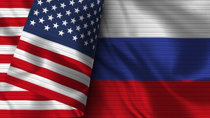 Russia and United States of America Realistic Flag – Fabric Texture 3D Illustration