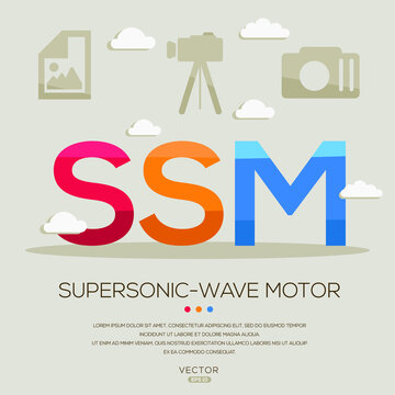 SSM mean (Supersonic-wave motor) photography abbreviations ,letters and icons ,Vector illustration.