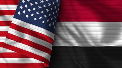 Yemen and United States of America Realistic Flag – Fabric Texture 3D Illustration