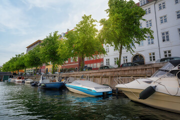 Fototapeta na wymiar Canal and boats in Christianshavn - Copenhagen, Denmark