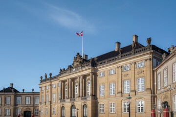 Fototapeta na wymiar Amalienborg Palace - Frederick VIII's Palace with Flag of the Crown Prince of Denmark, Crown Prince frederik official residence - Copenhagen, Denmark
