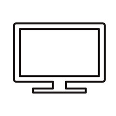 ディスプレイモニターのシンプルな白黒細線アイコン/白背景