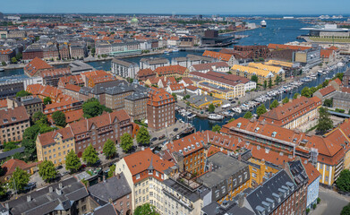 Fototapeta na wymiar Aerial view of Copenhagen City and canals - Copenhagen, Denmark