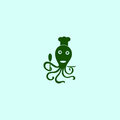 Octopus with plate and spoon chef logo